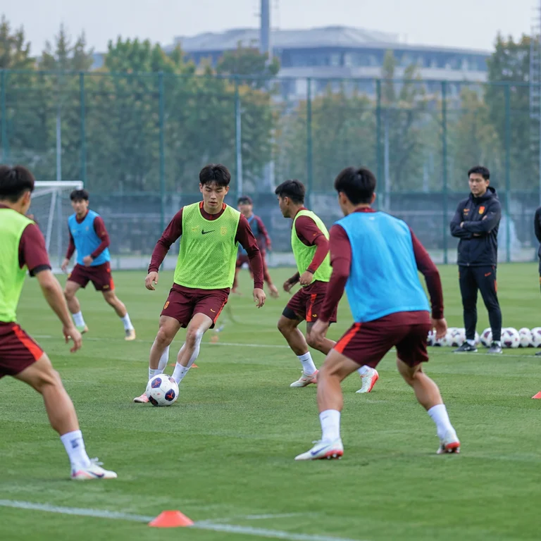 U23国足球员在训练场进行赛前合练